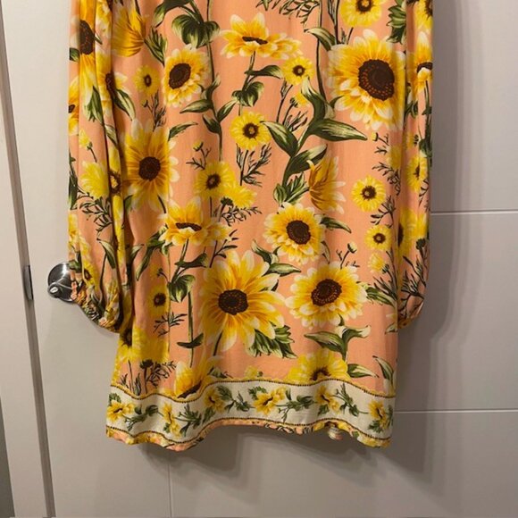 NWT Farm Rio Anthropologie Long Sleeve Button Front Mini Sunflower Dress Large - Picture 11 of 16